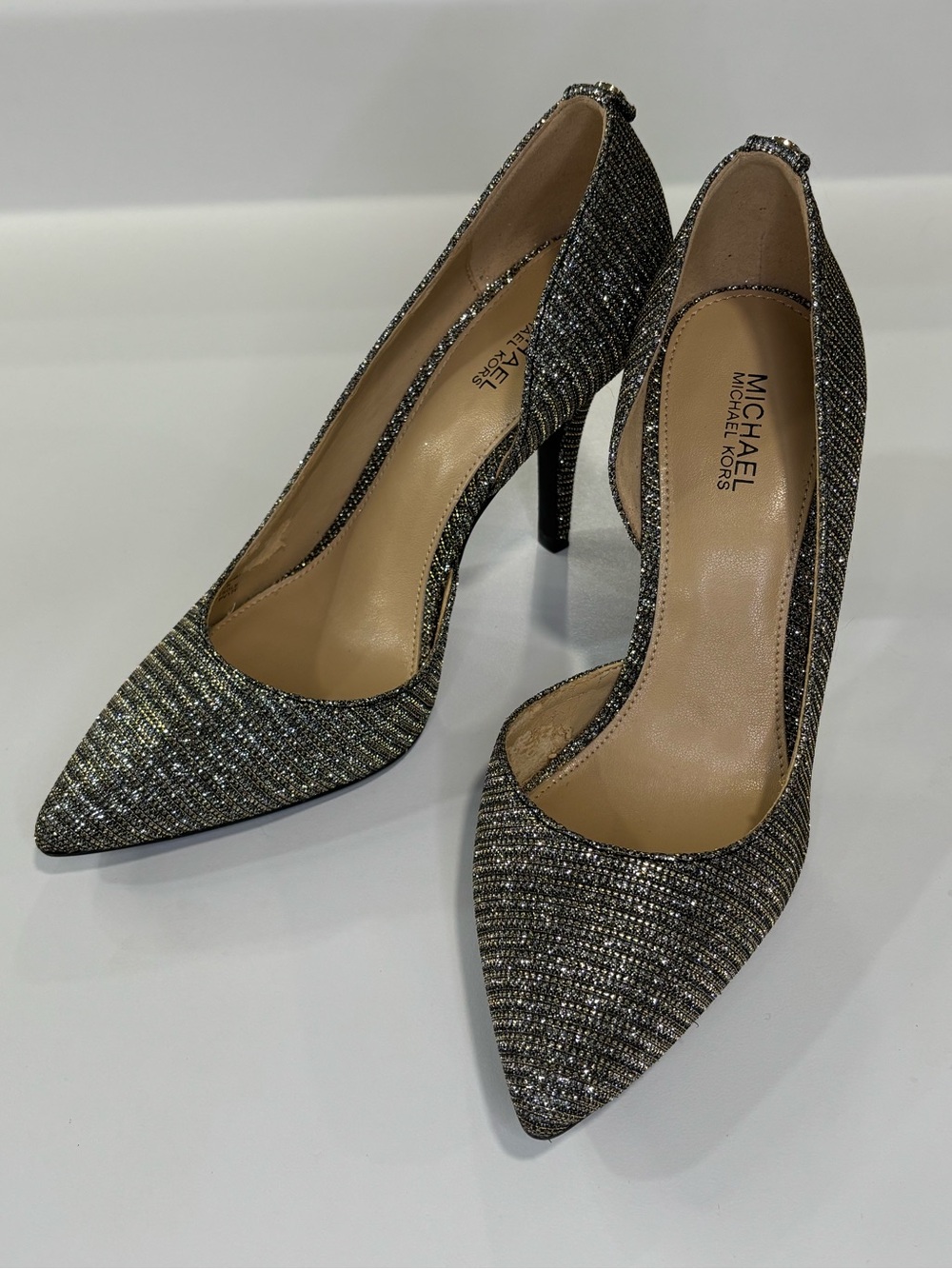 MICHAEL Michael Kors Glitter D’Orsay Pointed-Toe Stiletto Pumps 5.5 Silver/Black